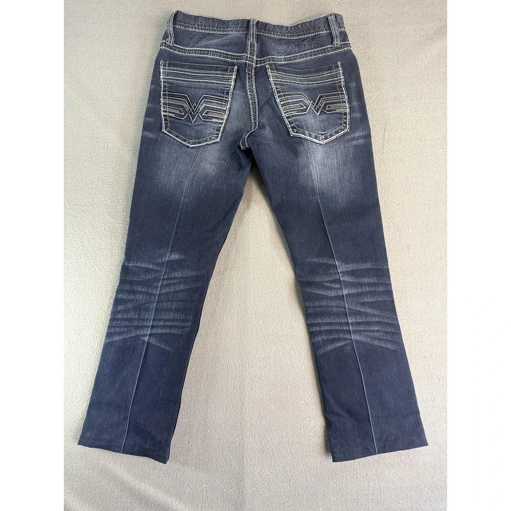 BKE Aiden Jeans Mens‎ 29x27 Med Wash Blue Relaxed Bootcut Stretch Distressed Hem